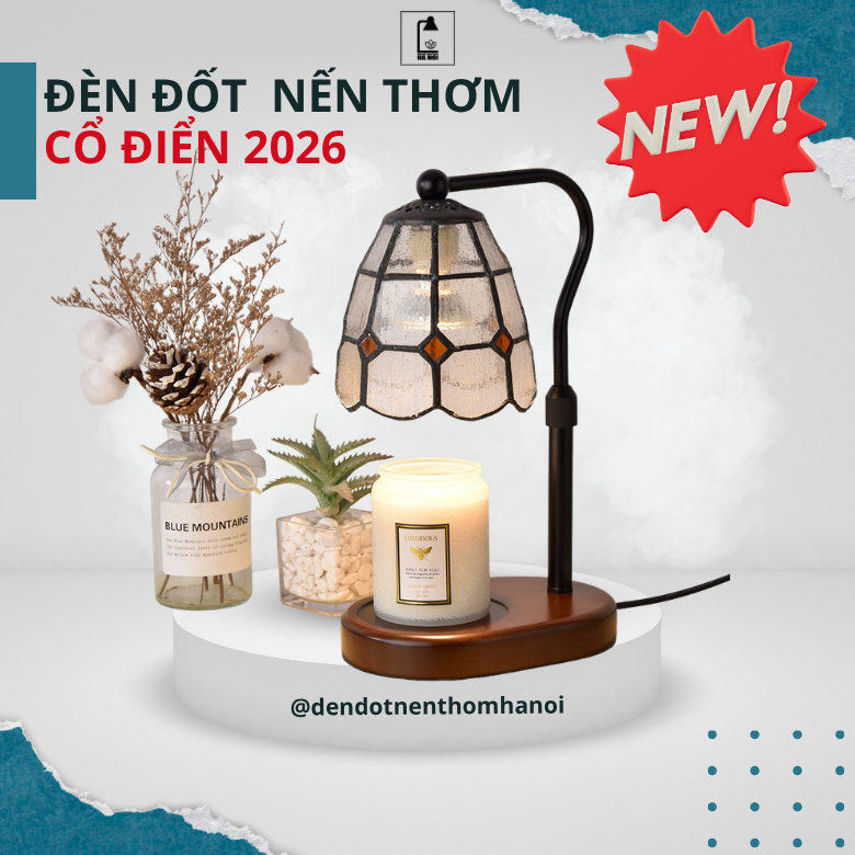 Đèn đốt nến thơm chụp thủy tinh cổ điển cao thấp